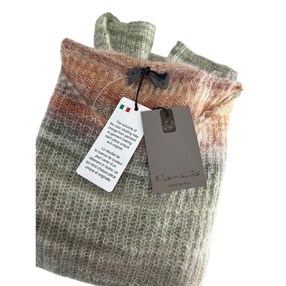 Elsamanda Italy Sage Orange Striped Mohair Blend Knit Sweater NWT medium